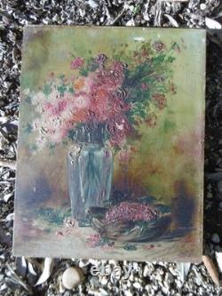 Oil painting on wood. Floral still life in expressionist style, 1907. Signed