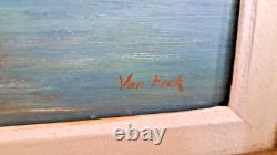 Oil painting on wood depicting marine sailing boats, signed Van-Erch, height 33.5 cm, width 45 cm.