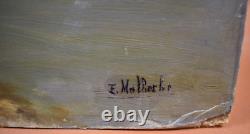 Oil painting on wood early 20th century Lake Coast Mountain E. Mather