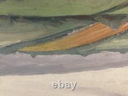 Oil painting on wood panel, 1950, post-impressionist landscape, ancient tree art