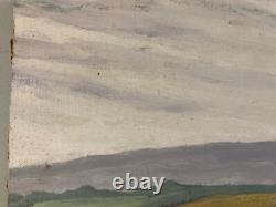 Oil painting on wood panel, 1950, post-impressionist landscape, ancient tree art