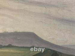 Oil painting on wood panel, 1950, post-impressionist landscape, ancient tree art