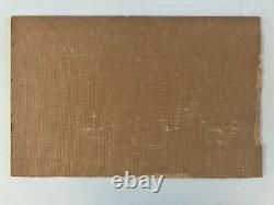 Oil painting on wood panel, 1950, post-impressionist landscape, ancient tree art