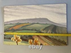 Oil painting on wood panel, 1950, post-impressionist landscape, old tree art