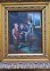 Oil Painting On Wood Panel Framed, Scene Of A Group Of 3 Children