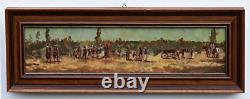 Oil painting on wood panel, landscape with horses, signed and framed