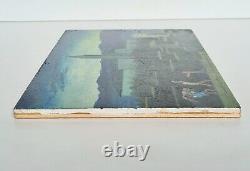 Oil painting on wood panel of a fantastic landscape with mountains and palace by Didier Richard