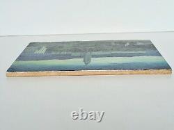 Oil painting on wood panel of a fantastic landscape with mountains and palace by Didier Richard