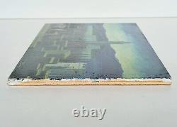 Oil painting on wood panel of a fantastic landscape with mountains and palace by Didier Richard