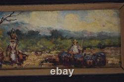 Oil painting on wood pastoral scene 19th century