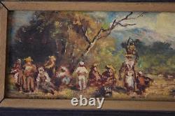 Oil painting on wood pastoral scene 19th century