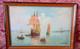 Oil Painting On Wood Tableau Of Marine Boats, Fishing Return