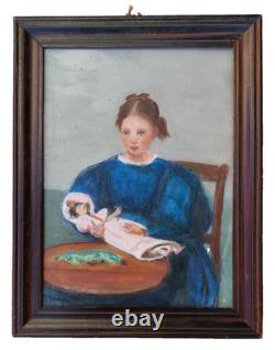 Oil painting on wood with wooden frame