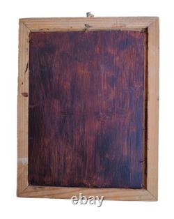 Oil painting on wood with wooden frame