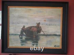 Oil-signed Old Painting On A Wooden Panel Representing Fishermen