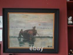 Oil-signed Old Painting On A Wooden Panel Representing Fishermen