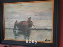 Oil-signed Old Painting On A Wooden Panel Representing Fishermen