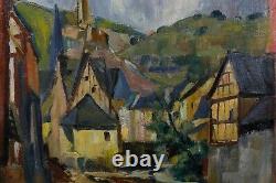 Oil / signed panel dated 43 timber frame houses GARGILESSE Creuse Crozant