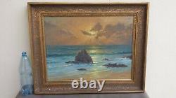 Old Beautiful Oil Painting On Wood Coucher De Soleil Maritime Signed M Chapuis