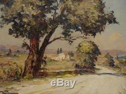 Old Canvas Oil Painting Andre Beronneau (1886-1973) Road Near St Tropez