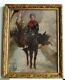 Old Gilded Frame Oil Painting On Canvas Of A Peasant And Donkey