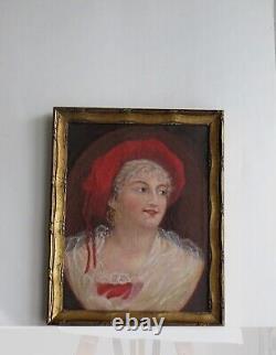 Old Gilded Wooden Frame Oil Painting on Canvas Portrait of a Woman