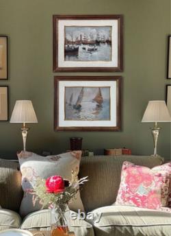 Old Italian Port Scene with Sailboats, Marina, Signed Oil Painting