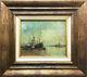 Old Marine Hsp Painting Back Animated Fishing Signed R. Melun + Frame