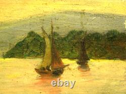 Old Marine Oil Painting on Wooden Panel Sailboat Boat Painting