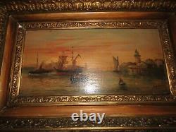 Old Marine Oil Painting on Wooden Panel Signed GEORGES 19th Century VENICE