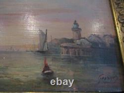 Old Marine Oil Painting on Wooden Panel Signed GEORGES 19th Century VENICE