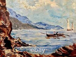 Old Marine Tableau Oil on Wood Attributed to Carlo Garino (1864-1944)