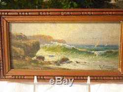 Old Oil On Panel Wood Marine Seaside Signed Gaston Corbier