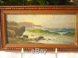 Old Oil On Panel Wood Marine Seaside Signed Gaston Corbier
