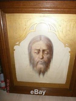 Old Oil On Wood / Face Of The Jesus ​​/ Holy Face Our Savior / Saint Face / 46x56 CM