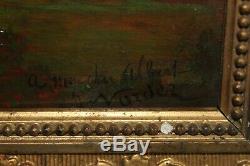 Old Oil On Wood Panel, Signed Norden, Dedicated, Landscape, Castle