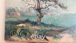 Old Oil On Wood, Tree, Landscape, Seafront