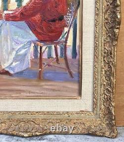 Old Oil Painting André NIVARD (1880-1969) Seated Woman Portrait by the Seashore