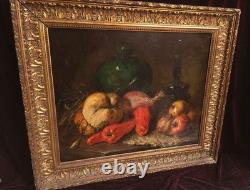 Old Oil Painting French School Fruit Attributed to Chardin 19th Century Gilded Frame