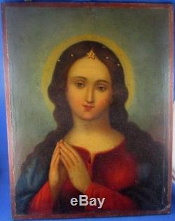 Old Oil Painting On Early Nineteenth Virgin Madonna Salomé