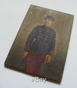 Old Oil Painting On Panel Photo Portrait Man Officer Military 19th