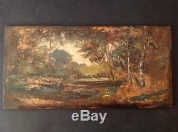 Old Oil Painting On Wood Barbizon Style Women In A Clearing