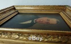 Old Oil Painting On Wooden Panel Portrait Of A Gold Painting In Nineteenth