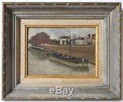 Old Oil Painting Signed Paul Givry (xix-xx) Barge, Boat, Berge