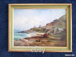 Old Oil Painting by the French Barbizon School, Brittany Normandy, 19th Century