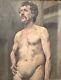 Old Oil Painting On Canvas Academic Study Of A Nude Man Late 19th Century