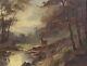 Old Oil Painting On Canvas Of A Deer In The Woods Signed Thomas