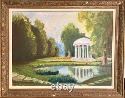 Old Oil Painting on Panel, Factory Garden, Temple of Love, Rotunda, Impressionism