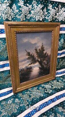 Old Oil Painting on Wood Frame from the Barbizon School with Animals from the 19th Century