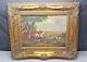 Old Oil Painting On Wood Frame In Resin Signed G Roy Hunting Scene